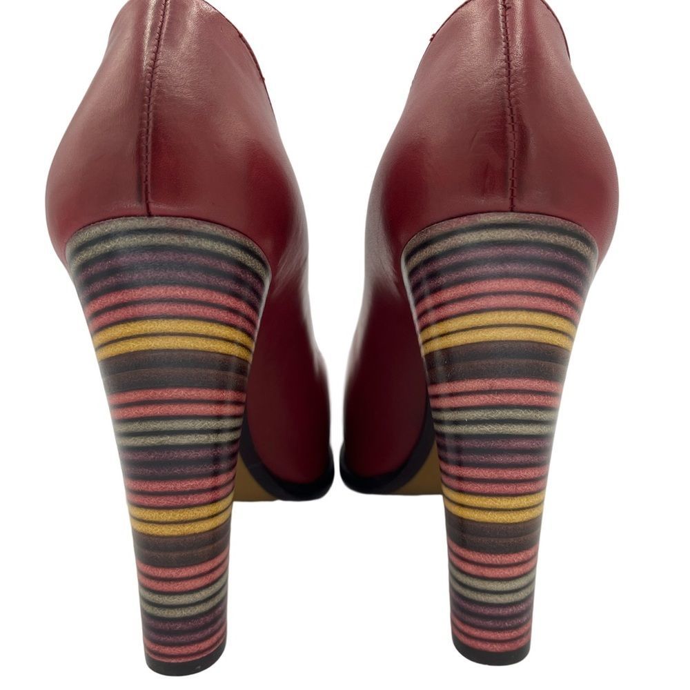 NWOT FENDI Oxblood Leather Pumps w Striped Stack Heel - Picture 3 of 16